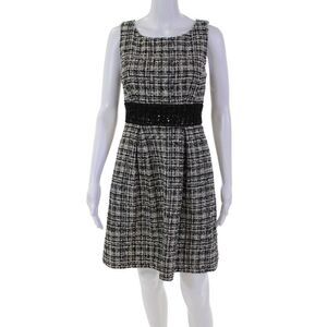 Trina Turk Womens Cotton Blend Tweed Round Neck Sleeveless Dress White Size 0